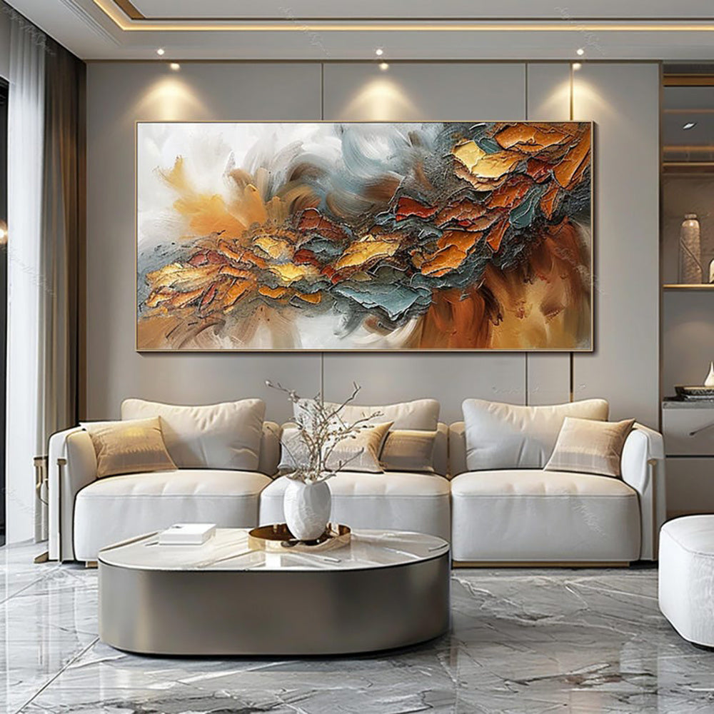 Grande peinture à l'huile colorée, peinte à la main, sur toile texturée, style abstrait, décoration murale moderne pour la maison.