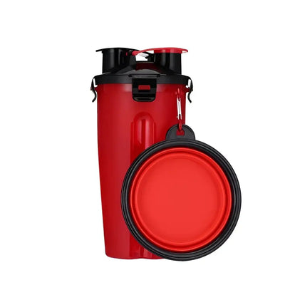 2 in 1 Dog Drinking Water Bottle with Bowls Red Pets