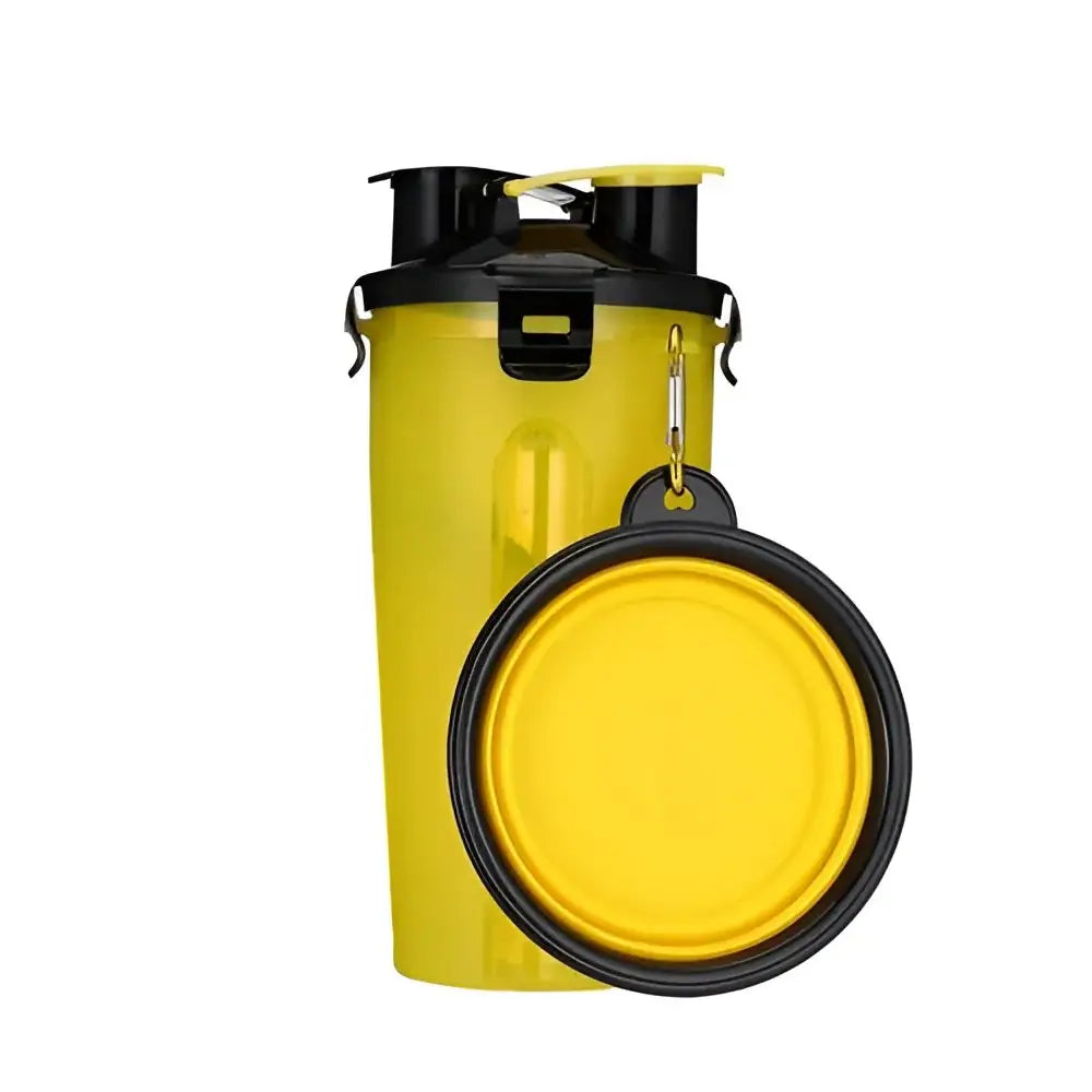 2 in 1 Dog Drinking Water Bottle with Bowls Yellow Pets