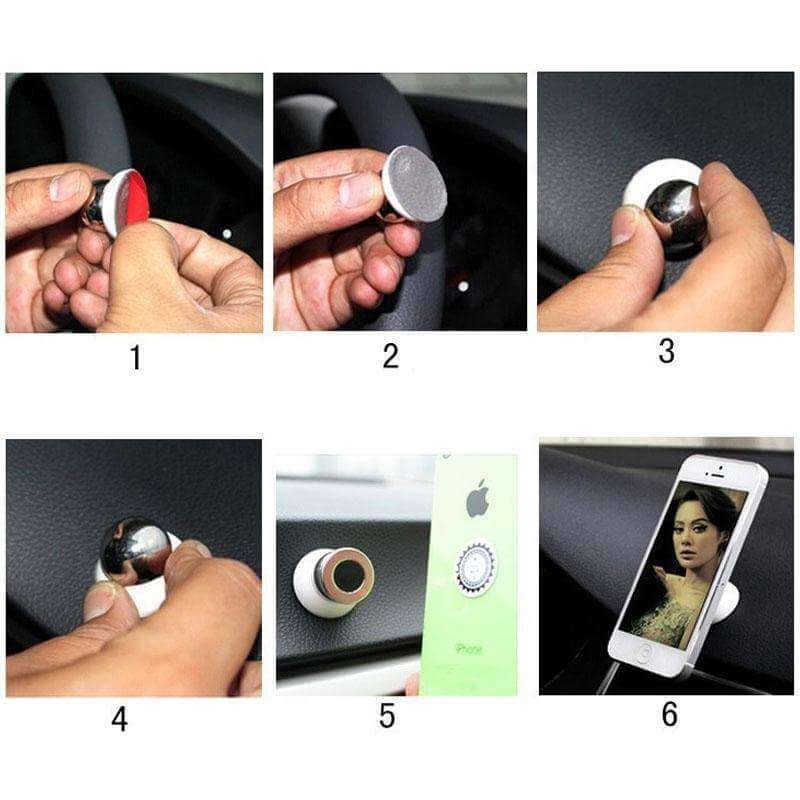 Magnetic Car Cell Phone Holder Mount Dash 360 Rotating For iPhone GPS installation steps on dashboard.