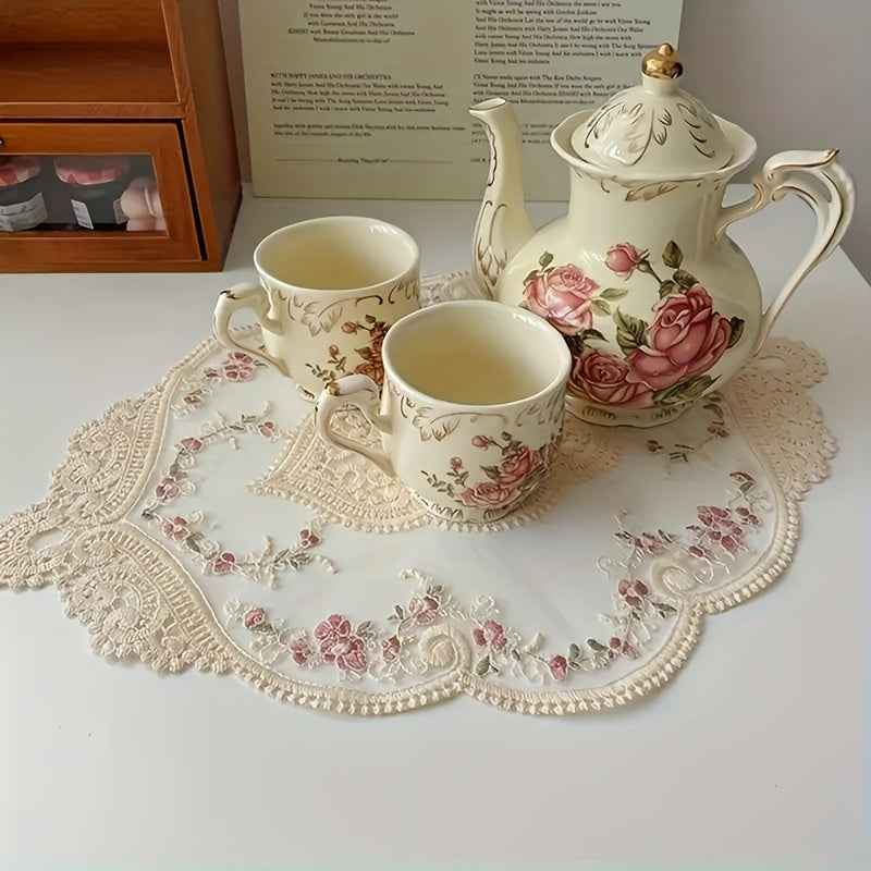 Vintage French Lace Embroidered Coaster and Placemat Decor