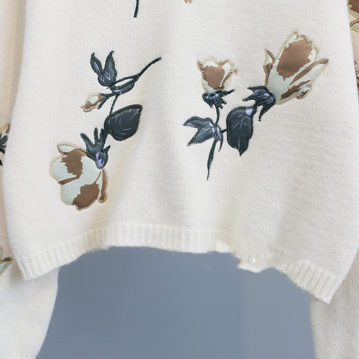 Embroidered flowers small  pullover sweater