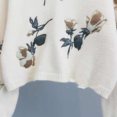 Embroidered flowers small  pullover sweater