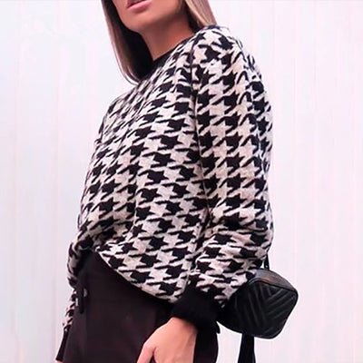 Houndstooth knit casual retro pullover sweater
