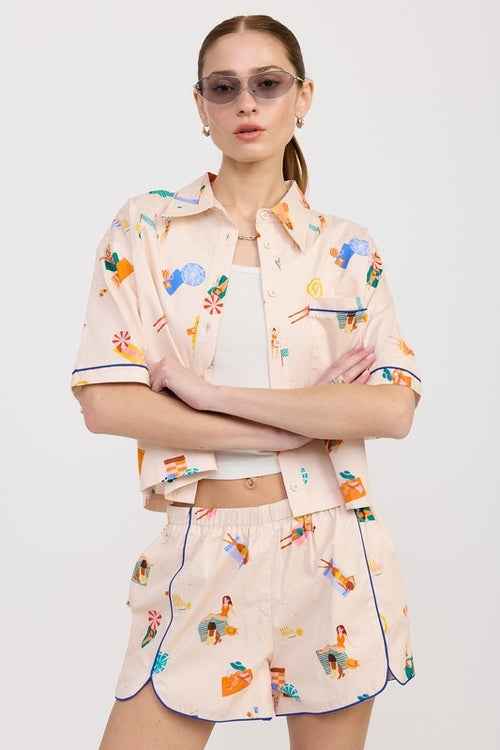 CROPPED OVERSIZE BUTTON UP TOP