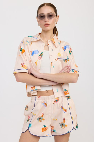 CROPPED OVERSIZE BUTTON UP TOP