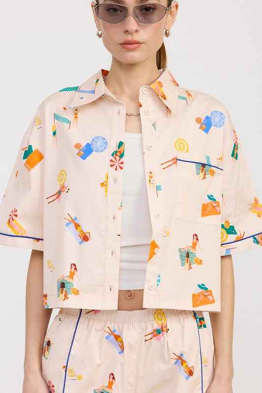CROPPED OVERSIZE BUTTON UP TOP
