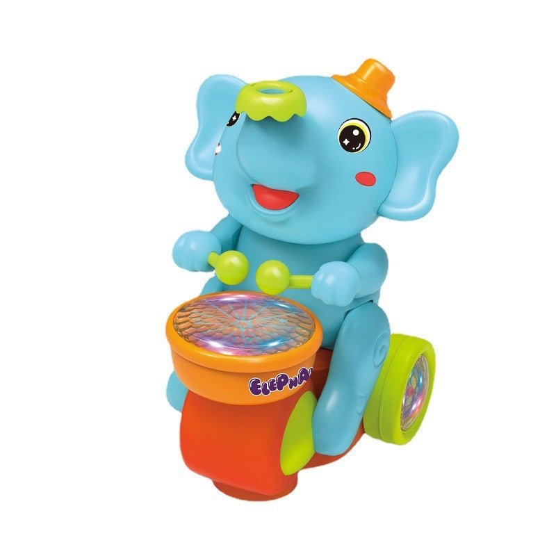 Carrinho de brinquedo elétrico infantil fofo em forma de elefante com música e luzes.