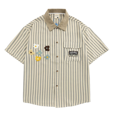 Flowers Vertical Striped Short Sleeves