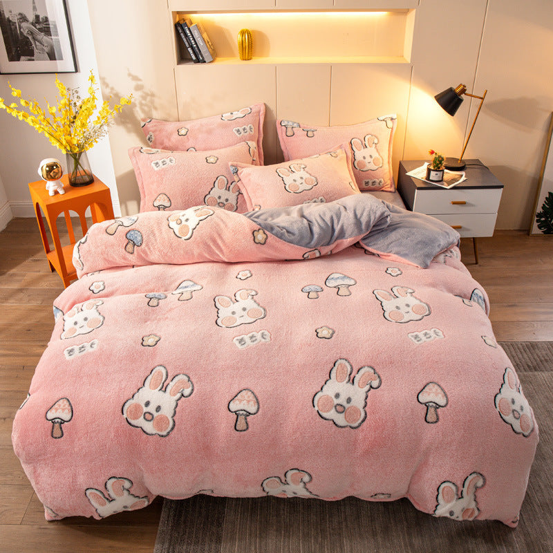 Parure de lit quatre pièces avec draps en velours pour rester au chaud (velours laiteux)