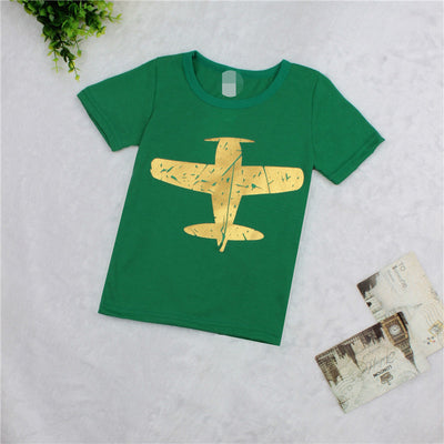 T-shirt infantil casual de algodão com estampa de aviãozinho