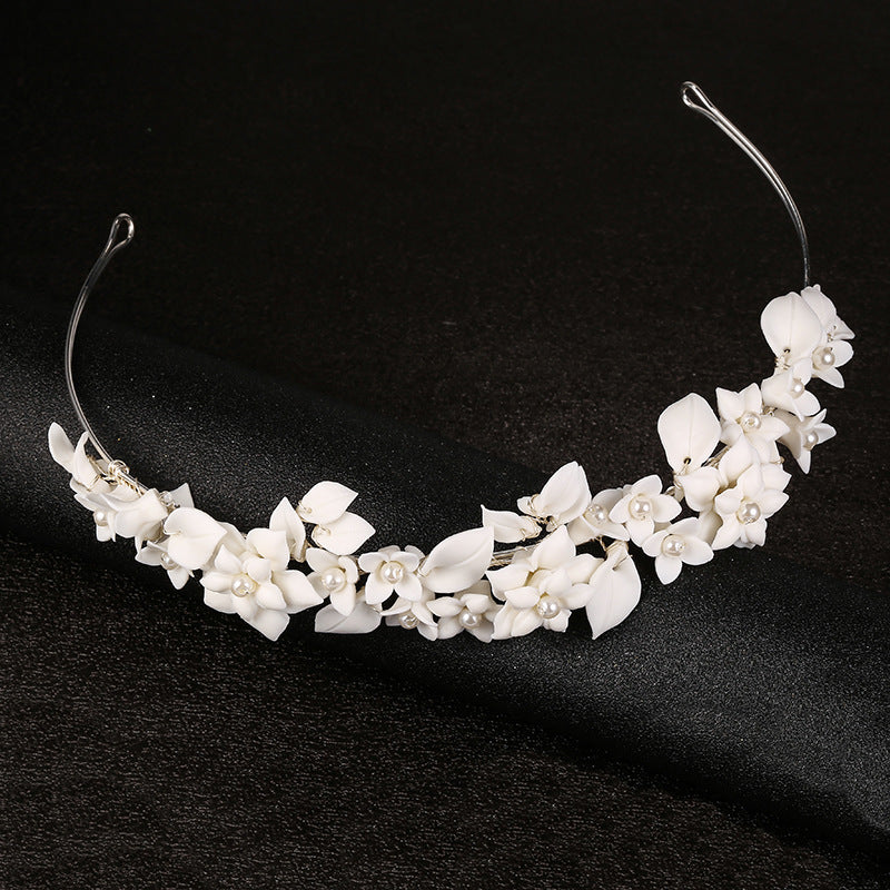 Handmade White Ceramic Flowers Headwear