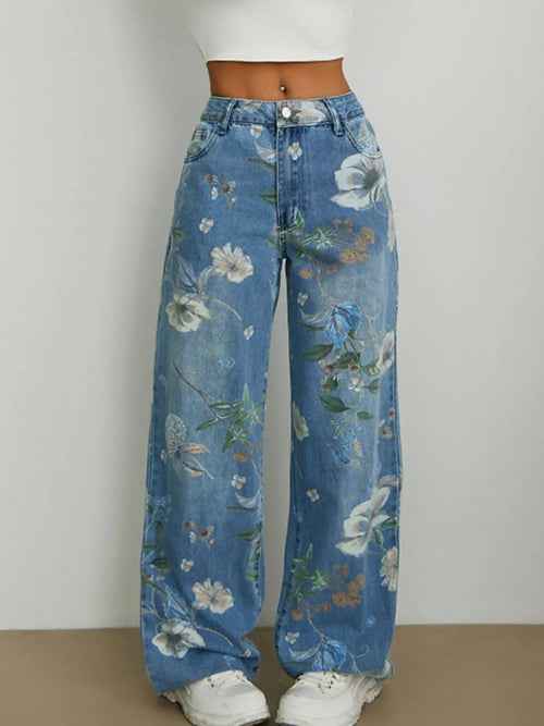 Printed Wide Leg Jeans