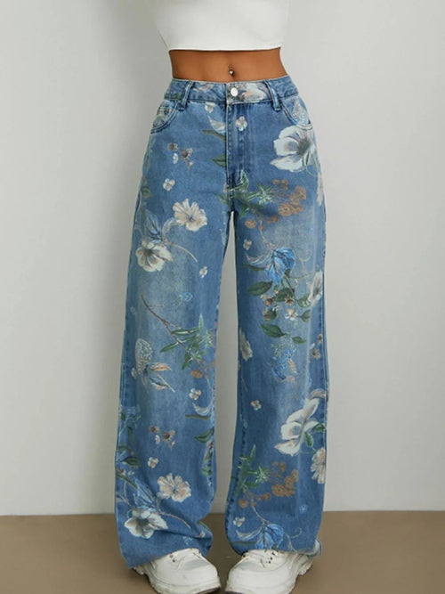 Printed Wide Leg Jeans - Firebrands