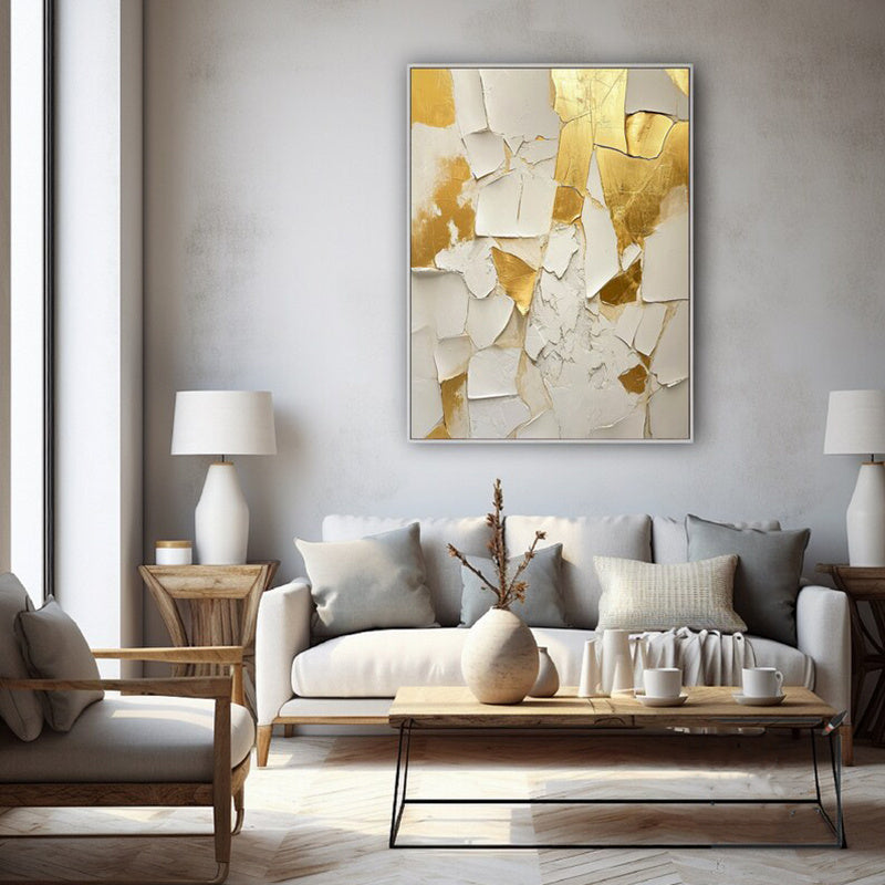 Golden And White Texture Painting Handmade Oil Painting Abstract On Canvas  Medieval Minimalist Wall Art For Living Room Home Decor