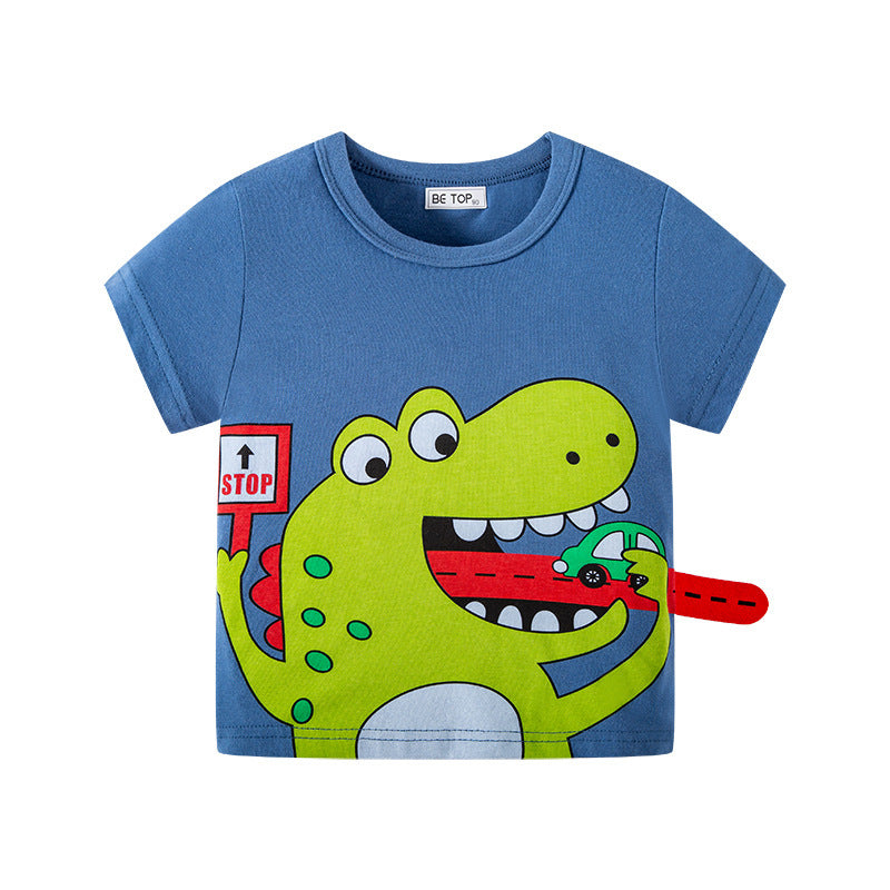 T-shirt infantil de algodão estilo estrangeiro para menino