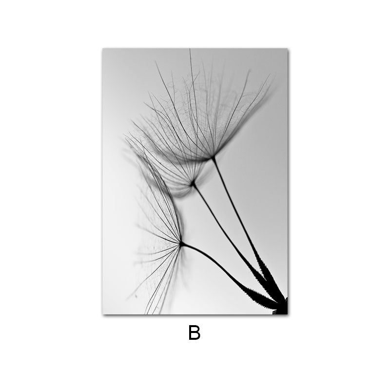 Modern Black And White Art Dandelion Painting Core Canvas Painting