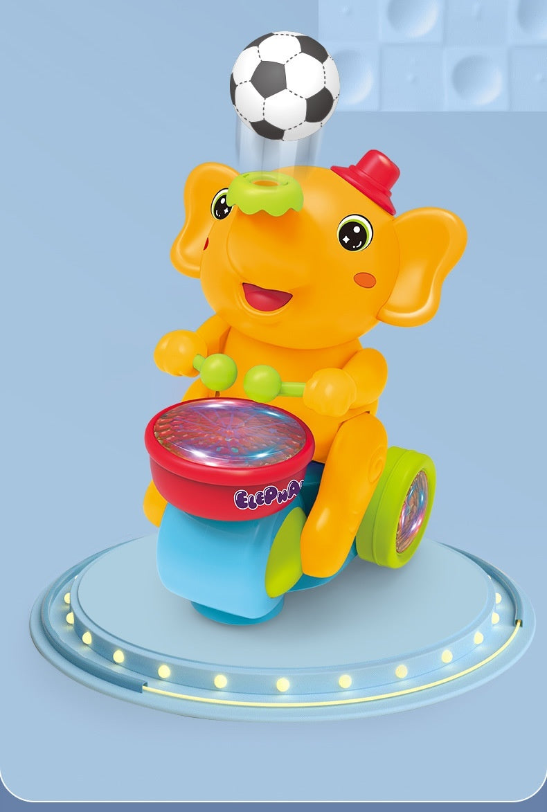 Carrinho de brinquedo elétrico infantil fofo em forma de elefante com música e luzes.