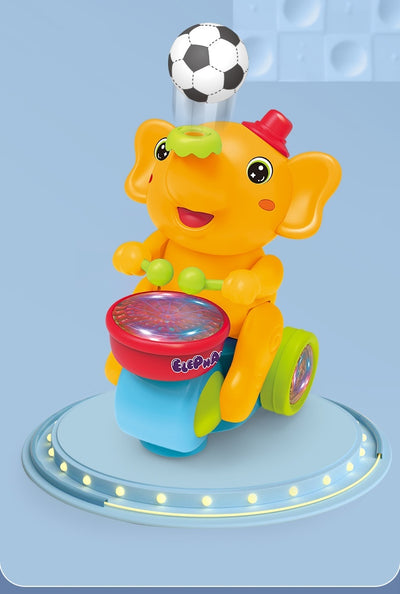 Carrinho de brinquedo elétrico infantil fofo em forma de elefante com música e luzes.