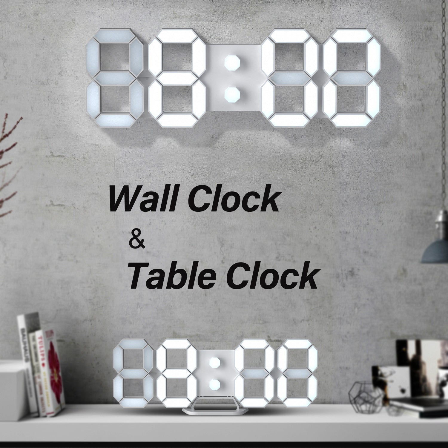 Horloge murale numérique stéréo lumineuse silencieuse