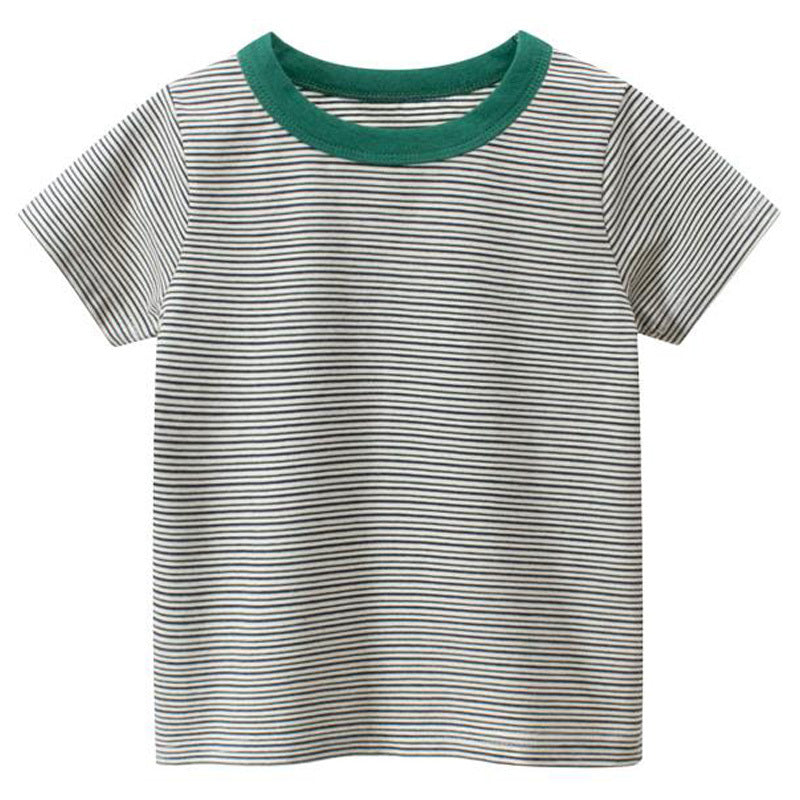 T-shirt às riscas de manga curta e gola redonda