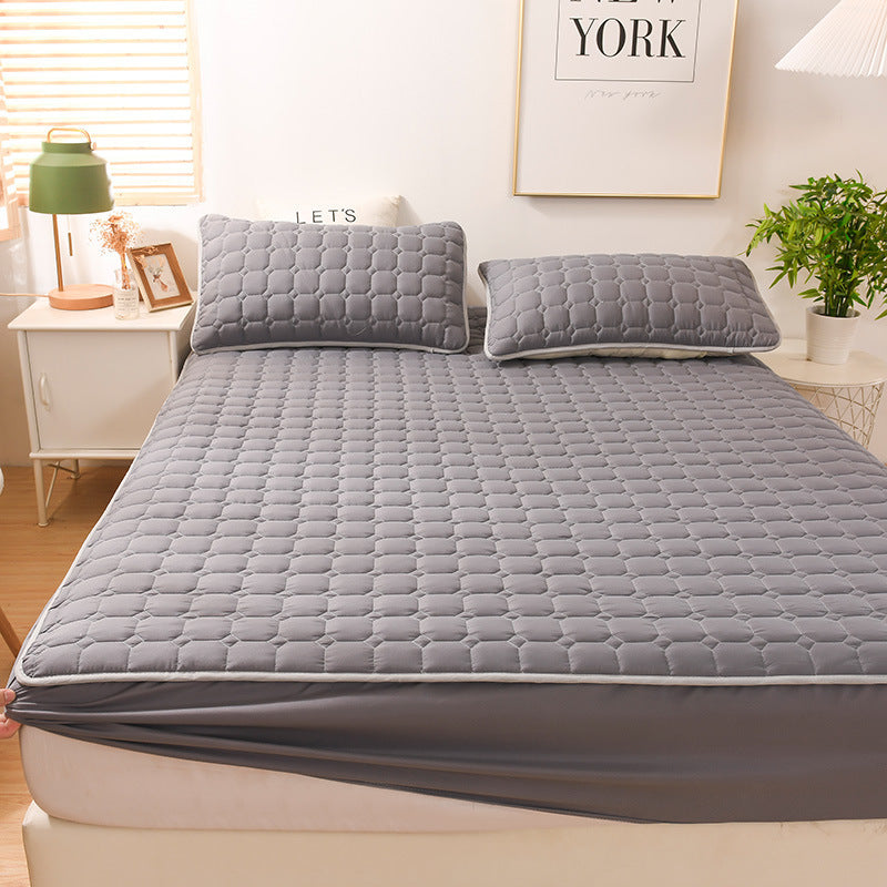 Drap-housse matelassé brossé style moderne, taie d'oreiller matelassée