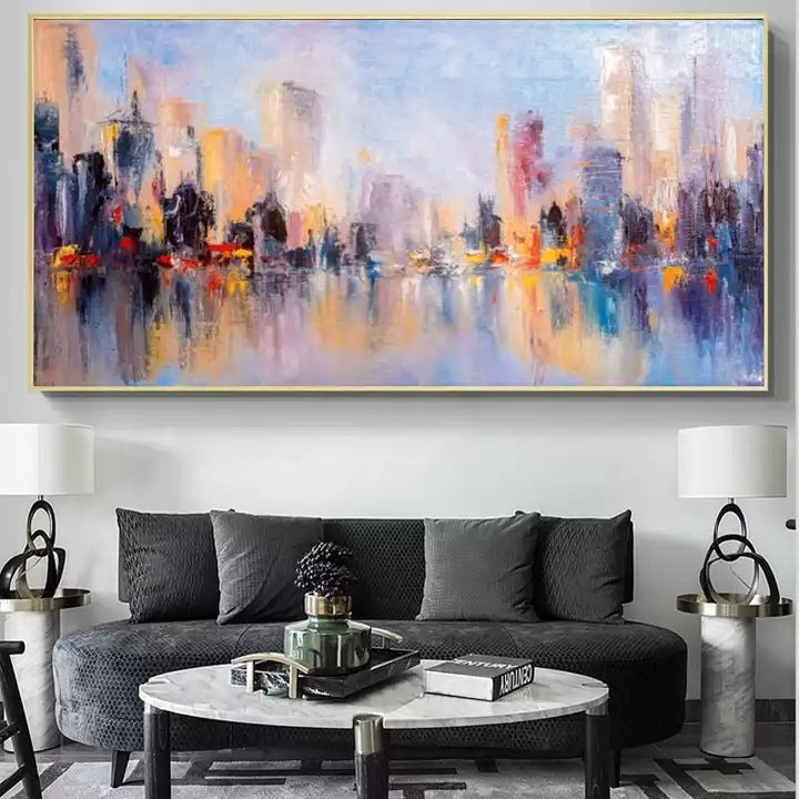 Modern Abstract Oil Painting City Art Spray Canvas