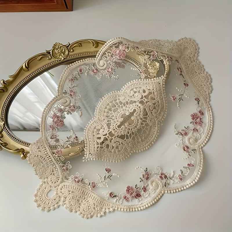 Vintage French Lace Embroidered Coaster and Placemat Decor