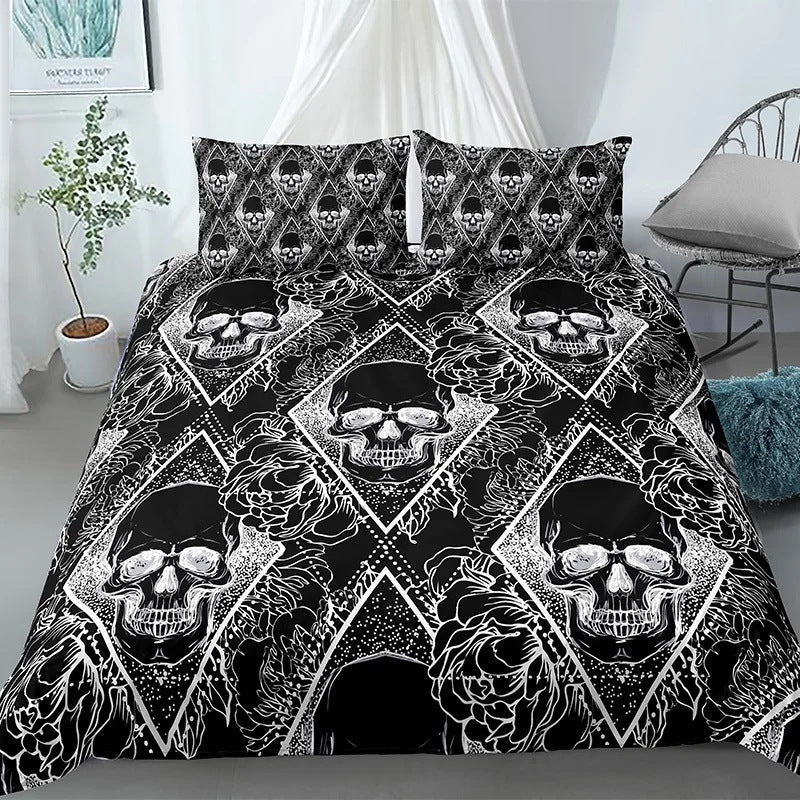 Housse de couette à imprimé tête de mort pour Halloween, style gothique