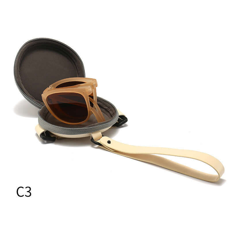 Trendy Foldable Sunglasses For Women TR Polarized Folding Sun Glasses in a protective case.