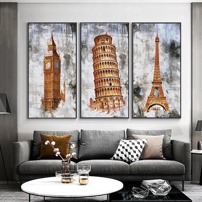 Bedroom Retro Golden Tower Landscape Canvas Painting
