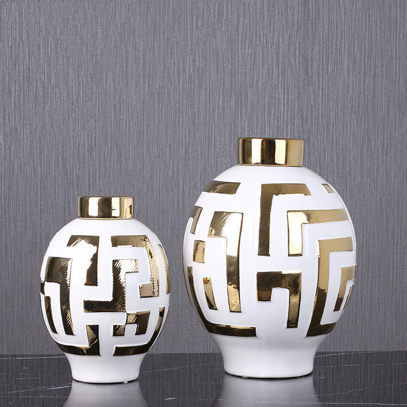 Light Luxury Simple Ceramic With Gold Round Cover Decoration