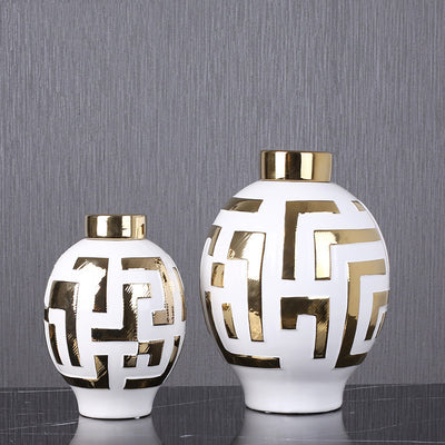 Light Luxury Simple Ceramic With Gold Round Cover Decoration