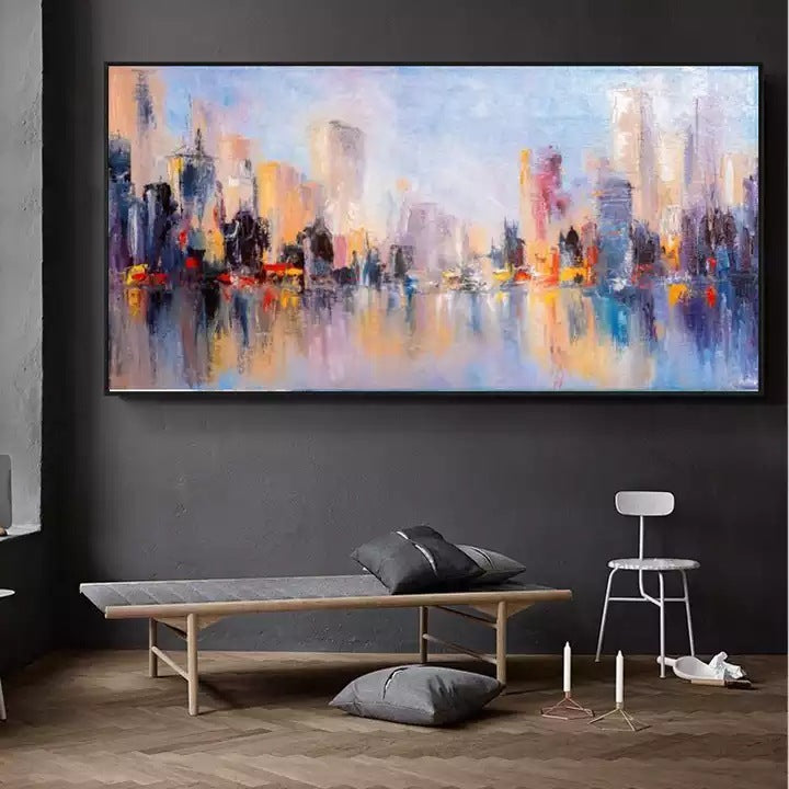 Modern Abstract Oil Painting City Art Spray Canvas