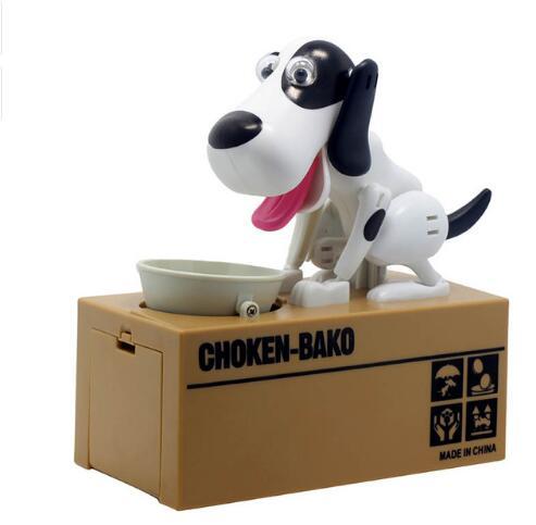 Mealheiro em forma de cão robô, cofre canino para moedas.