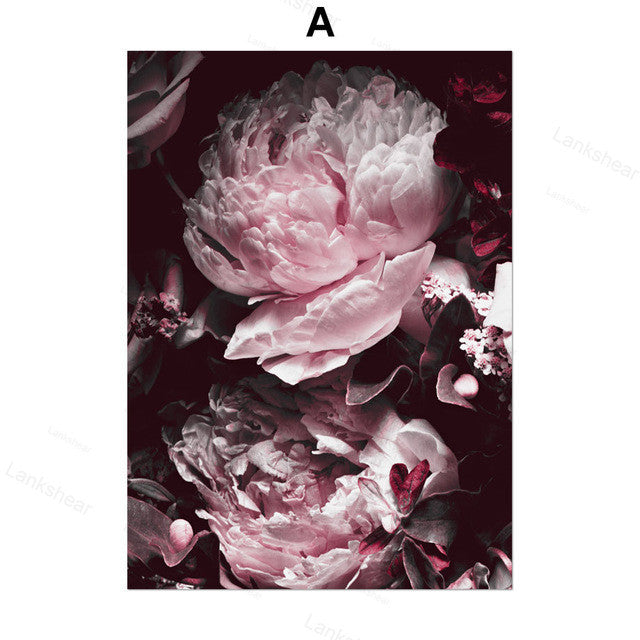 Pintura em tela decorativa com flor de peónia