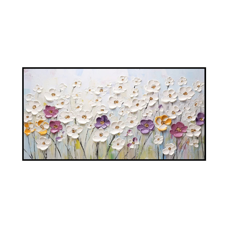 Hand-painted Abstract Knife Little White Flower Oil Painting On Canvas,Wall Art Pictures For Living Room Home Decoration