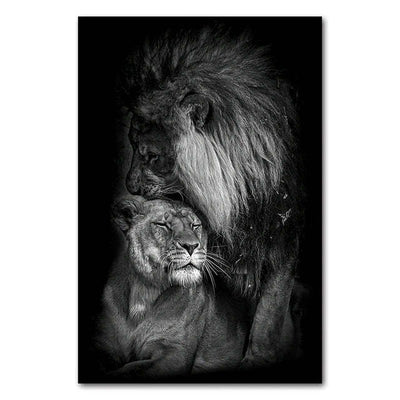 Black And White Animals Tiger And Lion Wall Art Canvas Print Poster