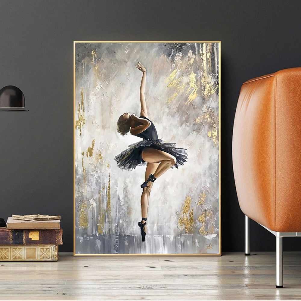Poster de pintura a óleo de bailarina para decoração de parede de quarto ou sala de estar, imagem moderna.