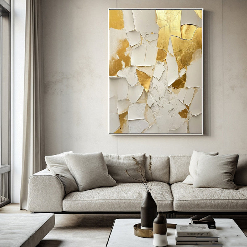 Golden And White Texture Painting Handmade Oil Painting Abstract On Canvas  Medieval Minimalist Wall Art For Living Room Home Decor