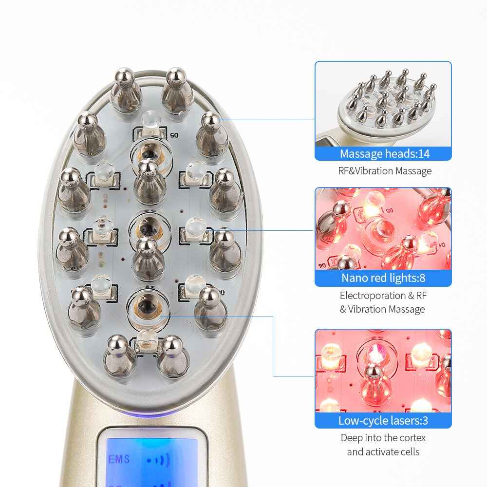 Electric Hair Growth Comb - Infrared EMS RF Vibration Massager for Hair Loss Treatment and Regrowth