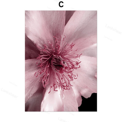 Pintura em tela decorativa com flor de peónia