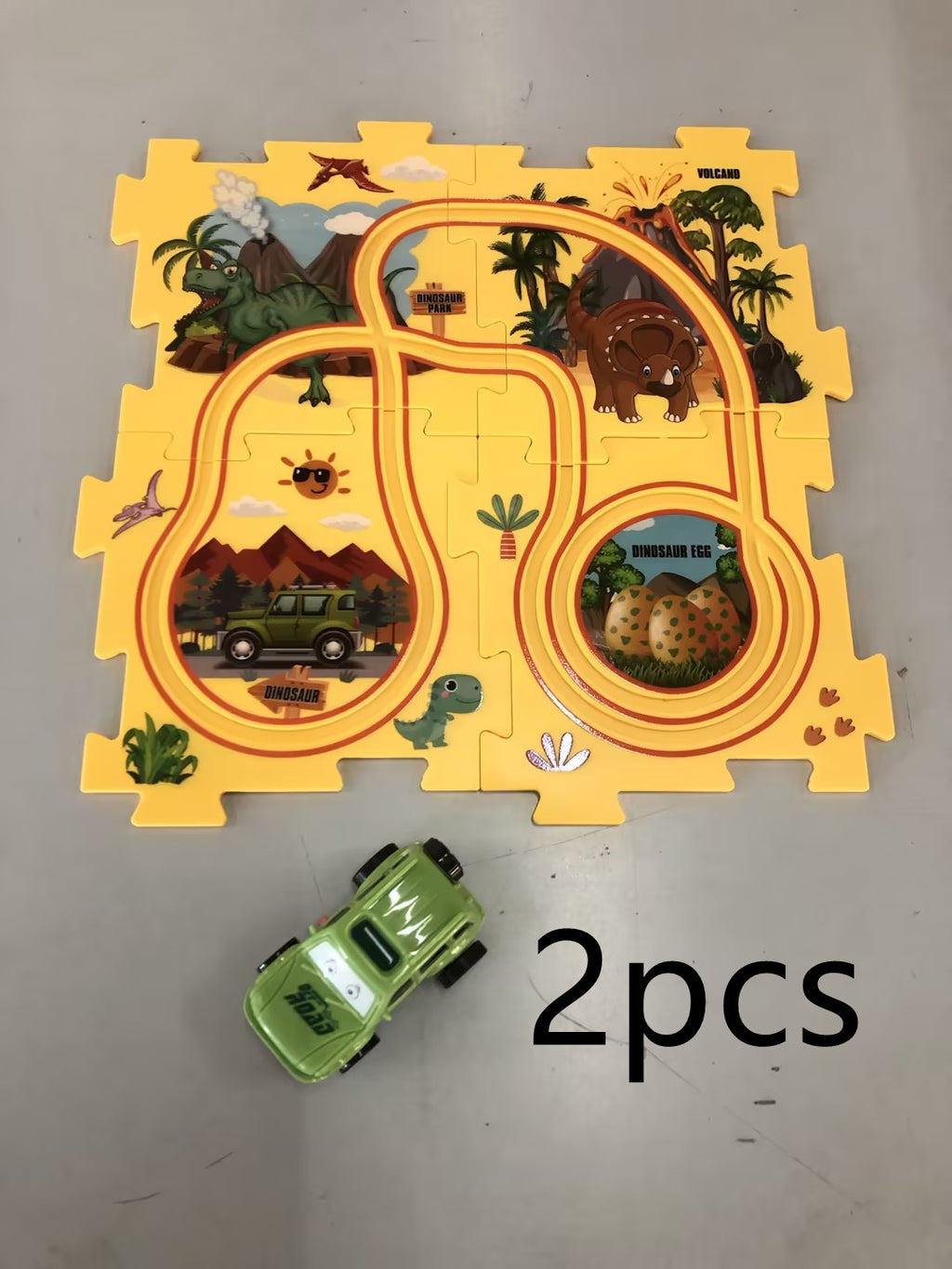 Puzzle infantil de comboio elétrico, brinquedo educativo para montar, com carro elétrico automático, cenário de cidade e carris.