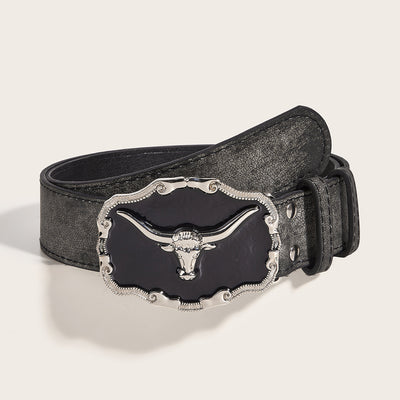 Retro Domineering Epoxy Cattle Head Buckle Women's Casual Men's Jeans Strap Personality Belt