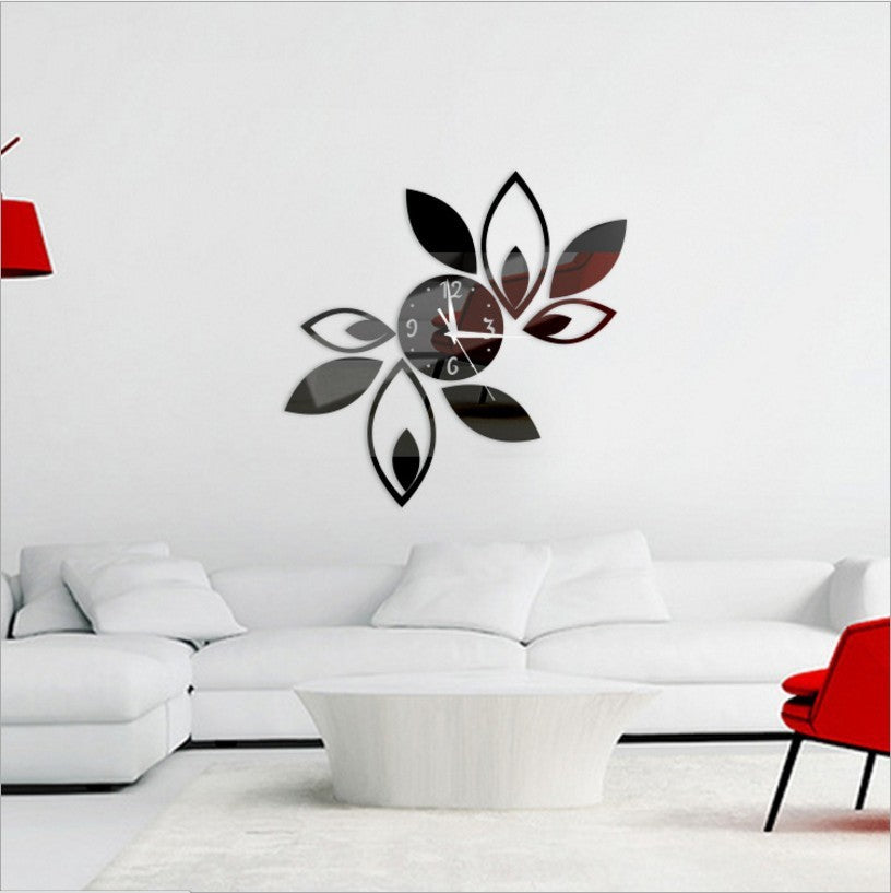 Horloge murale feuille Miroir 3D