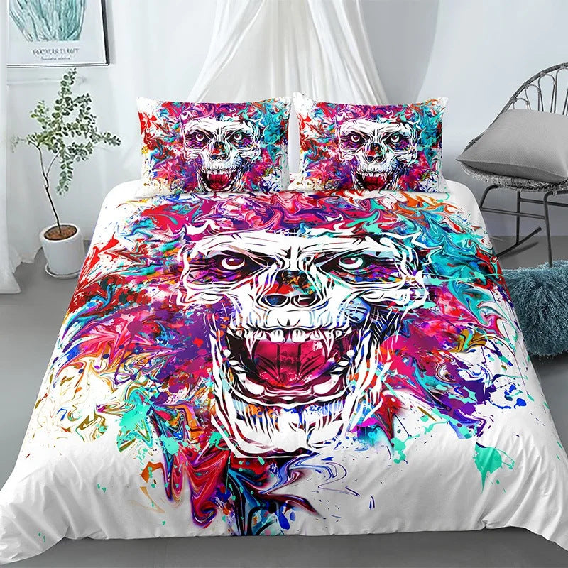 Housse de couette à imprimé tête de mort pour Halloween, style gothique