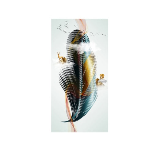 Tableau sur toile moderne abstrait et coloré avec des plumes