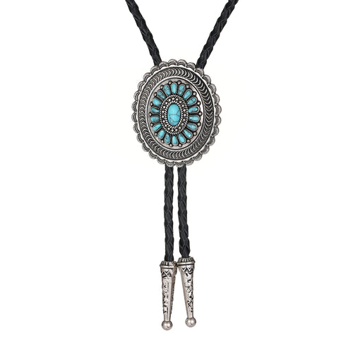 Cravate bolo turquoise sculptée de style western amérindien