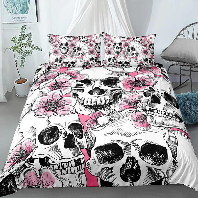 Housse de couette à imprimé tête de mort pour Halloween, style gothique