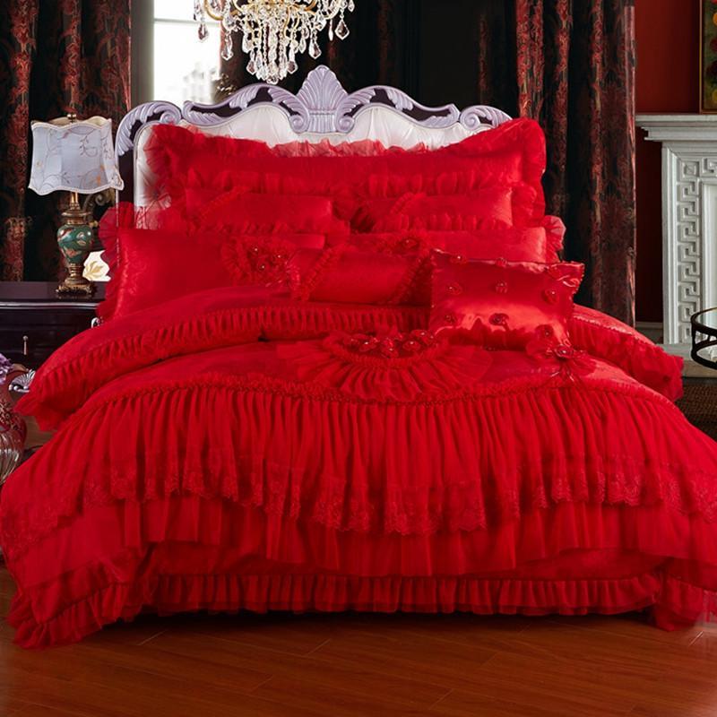 Parure de lit de mariage quatre pièces en dentelle, couette de mariage 68 pièces en satin de coton